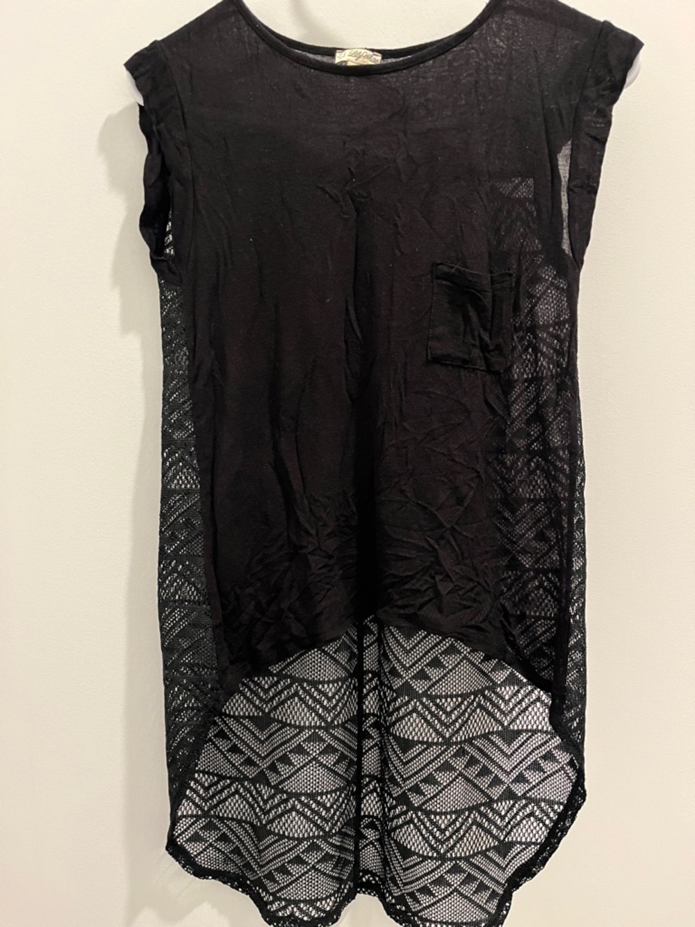 Lily White Black Sheer Lace High-Low Swim Coverup